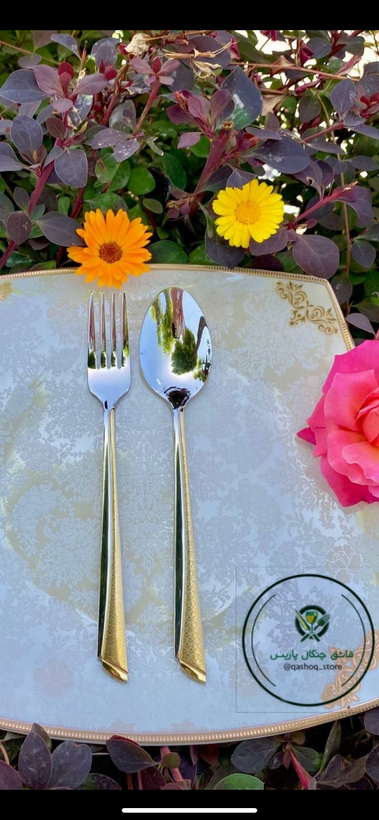 سرویس قاشق و چنگال طلایی نقره ای دهنه عادی لیزری ۲۴ نفره ۱۲۰ پارچه یونیکاصلی Unique Germany 🇩🇪