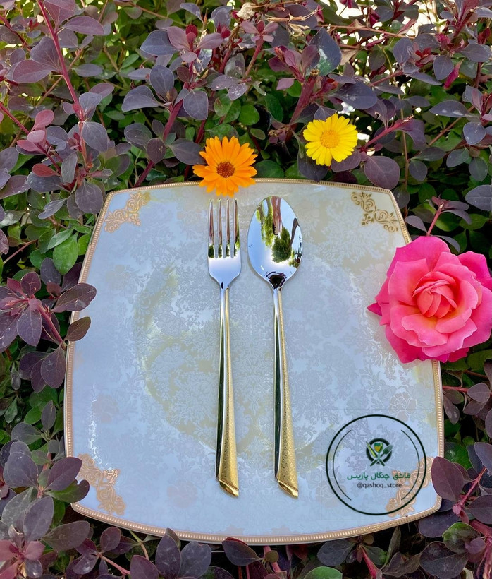 سرویس قاشق و چنگال طلایی نقره ای دهنه عادی لیزری ۲۴ نفره ۱۲۰ پارچه یونیکاصلی Unique Germany 🇩🇪