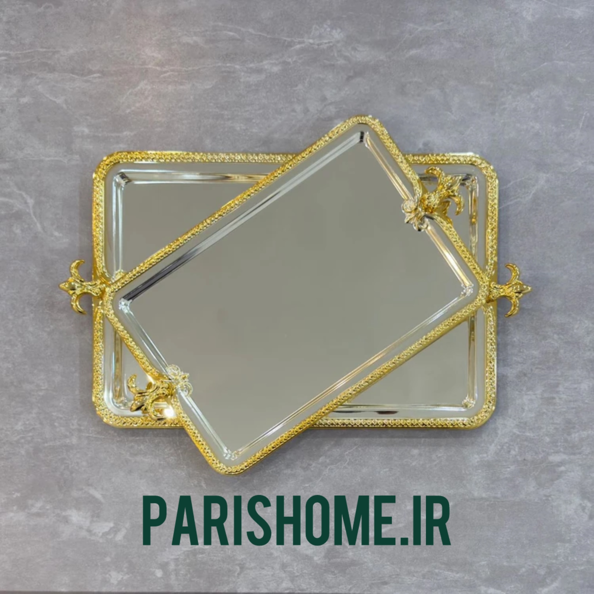 سینی پذیرایی جدیدو‌شیک‌ عروس دو‌تیکه استیل اماراتی مستطیل کف ساده