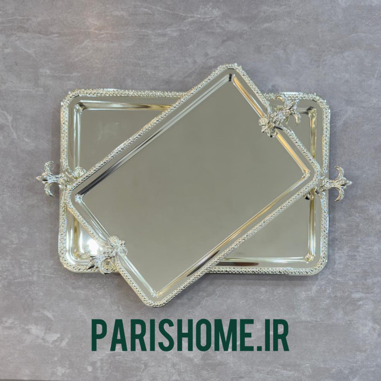 سینی پذیرایی جدیدوشیک عروس دوتیکه استیل اماراتی مستطیل کف ساده