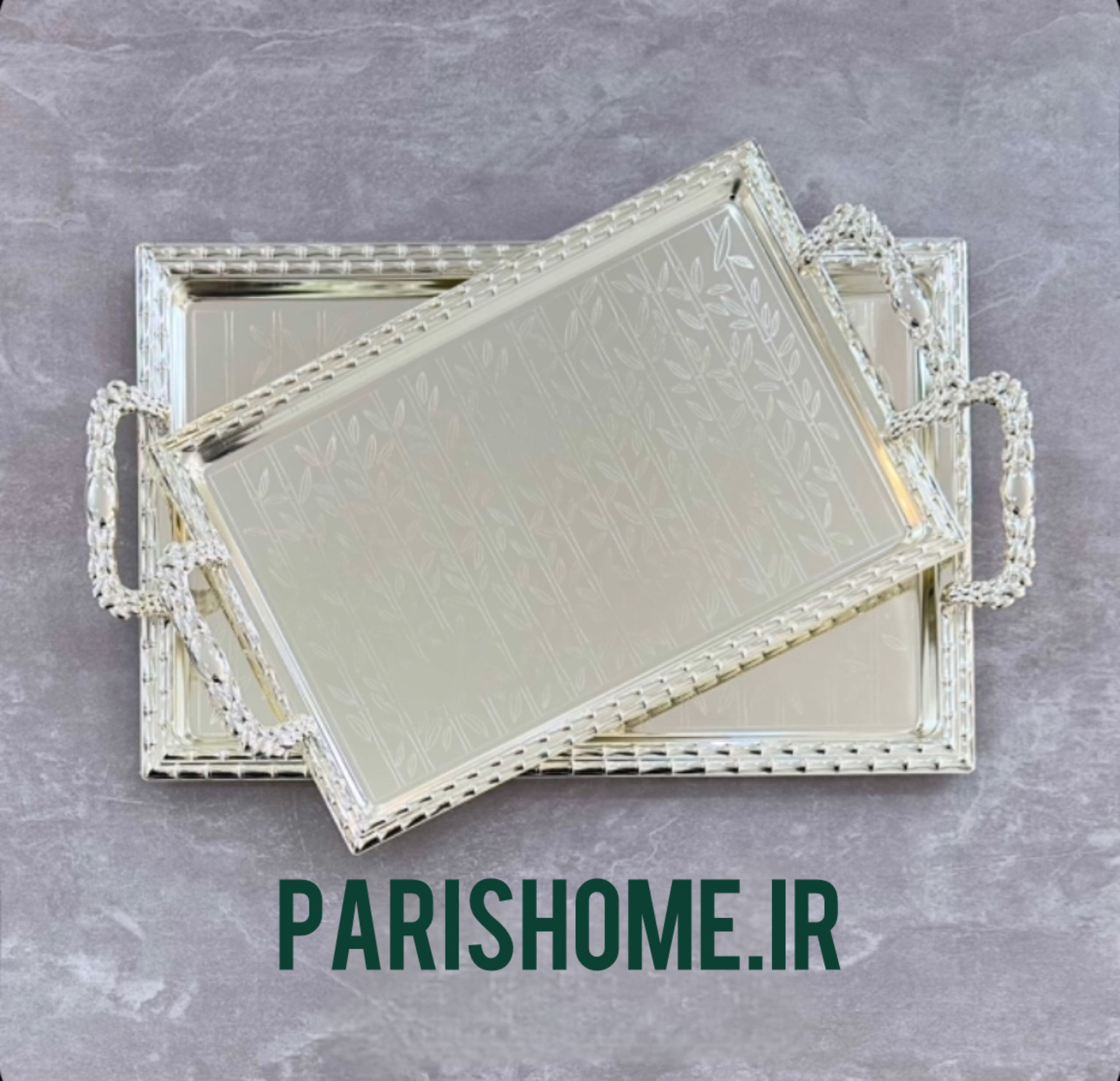 سینی پذیرایی جدید و‌ شیک استیل مستطیل دو تیکه طرح بامبو Zew Home 33501s