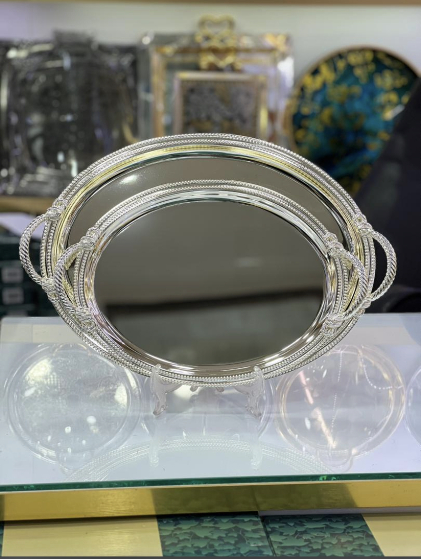 سینی پذیرایی  دو تیکە بیضی کف ساده   برند زیو هوم کد 26001 Zew Home