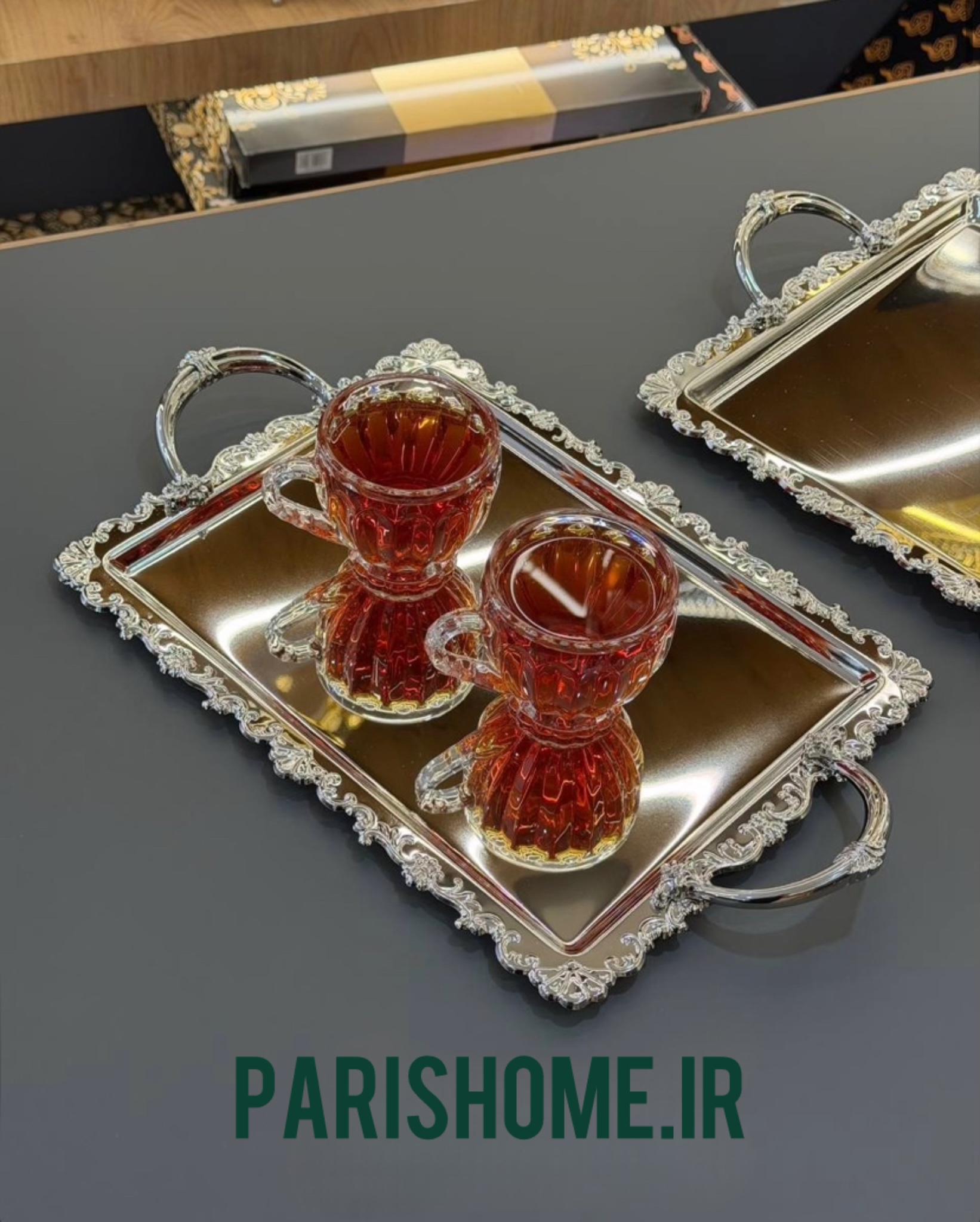 سینی پذیرایی  مستطیلی طرح مینیمال  سیلور دو تیکه برند زیو هوم 116s   Zew Home