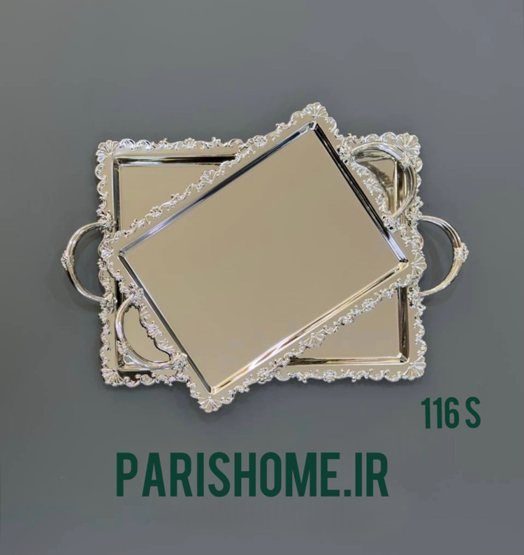 سینی پذیرایی مستطیلی طرح مینیمال سیلور دو تیکه برند زیو هوم 116s Zew Home