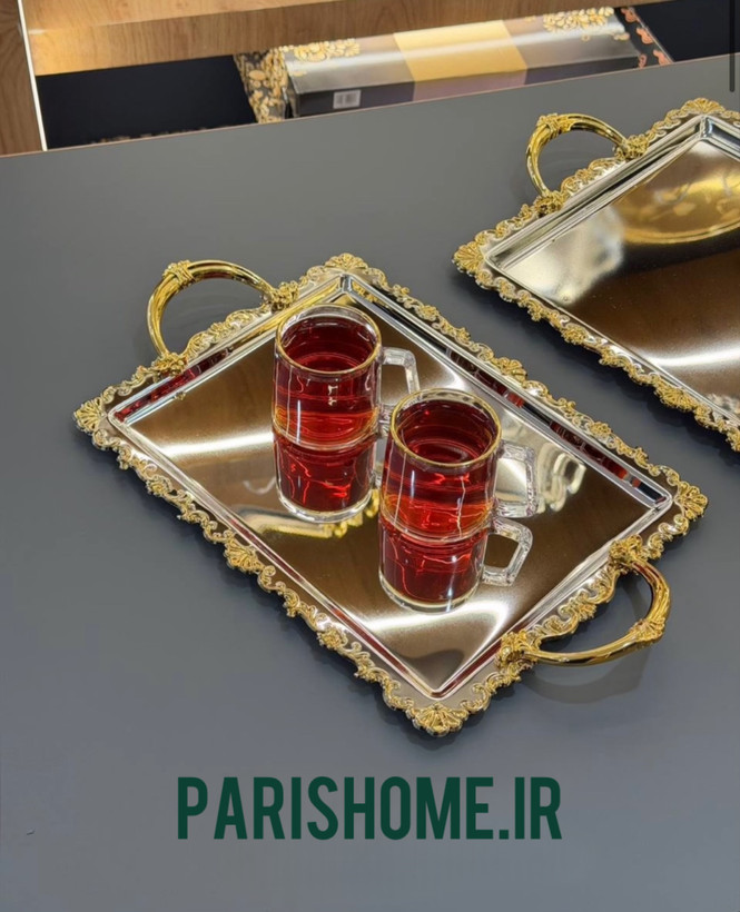 سینی پذیرایی مستطیلی طرح مینیمال سیلور دو تیکه برند زیو هوم116sg Zew Home